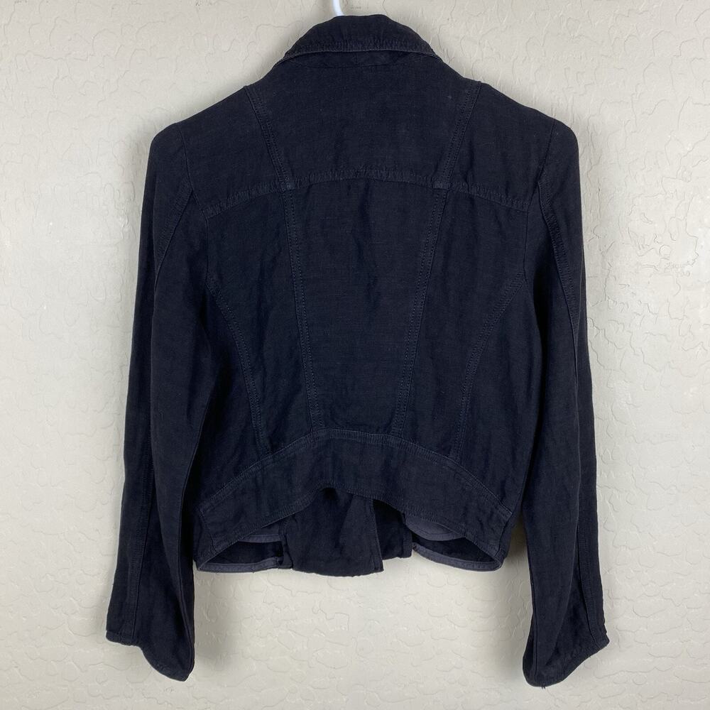 Lucky Brand Womens Linen Blend Moto Biker Jacket Black Sz S Grunge Streetwear - Picture 3 of 11
